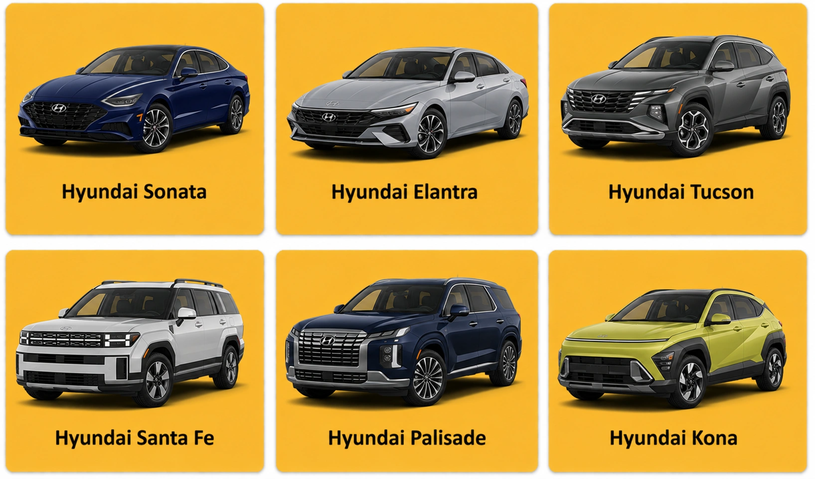 varoius hyundai car models